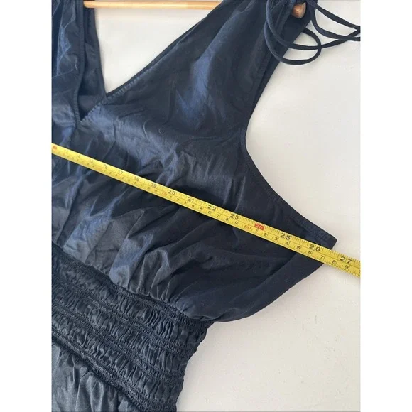 Old Navy Dress Womens XL Black‎ Maxi Sleeveless V Neck Tie Shoulder Smocked NWT - Picture 7 of 13